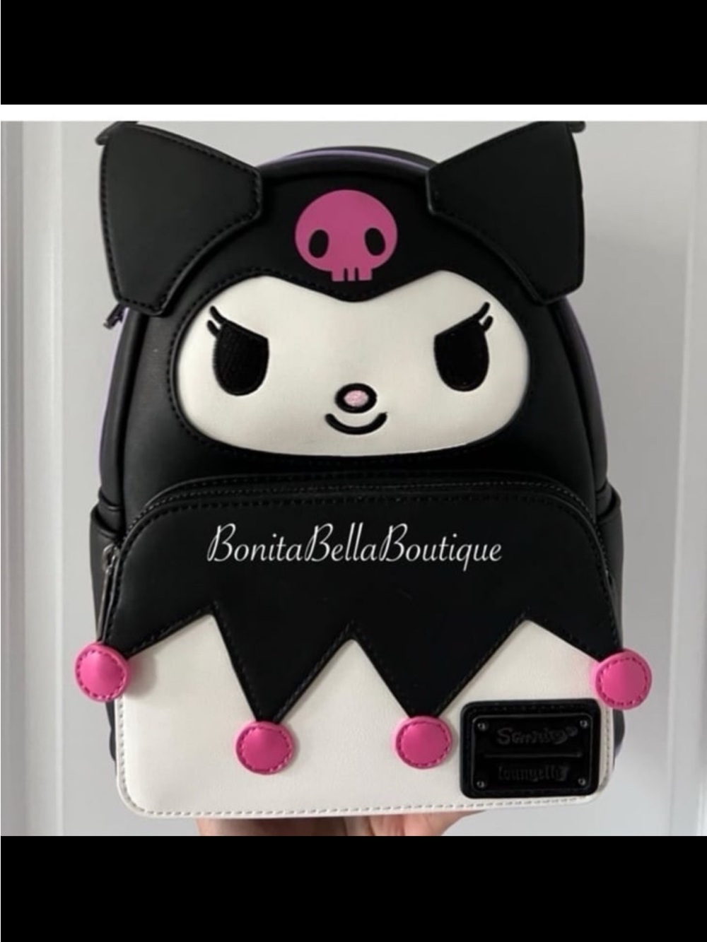 Loungefly Kuromi Black White Pink Accent Mini Backpack